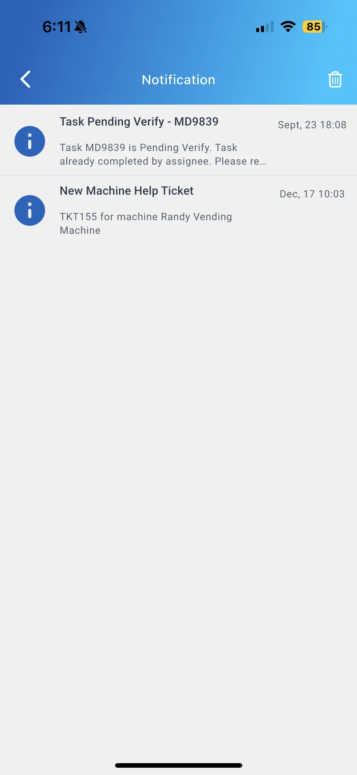 Upon task completion, the crew updates the Task status as 'Pending Verify' to keep the operator informed.